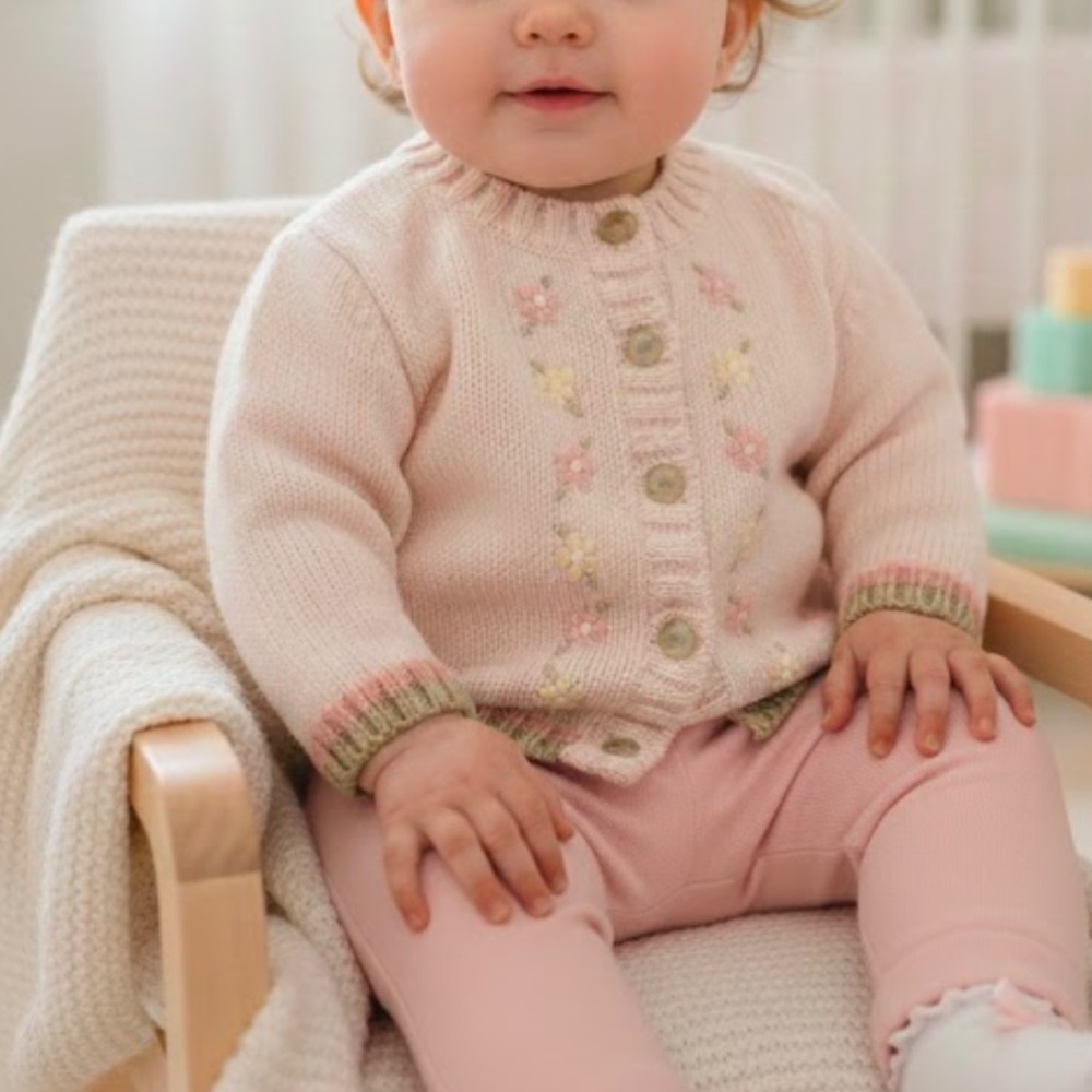 Baby - Embroidered Button Knit Cardigan Sweater